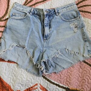 Topshop Light Blue Frayed Jean Shorts
